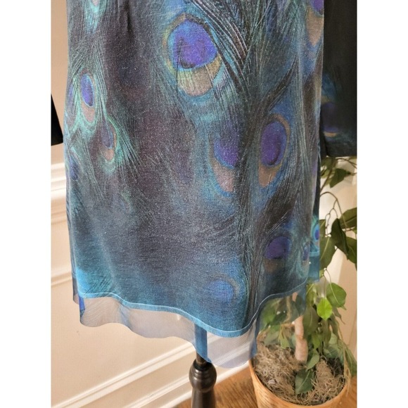 Indigo Soul Women's Multicolor Peacock Round Neck Long Sleeve Top Blouse Small - Picture 4 of 12
